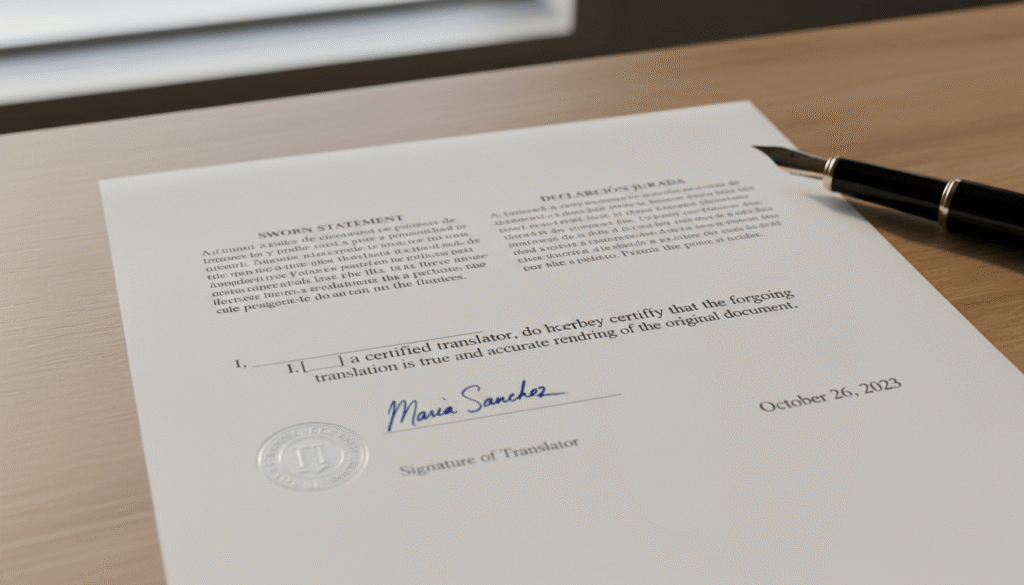 Certified legal translation with signed certificate of accuracy