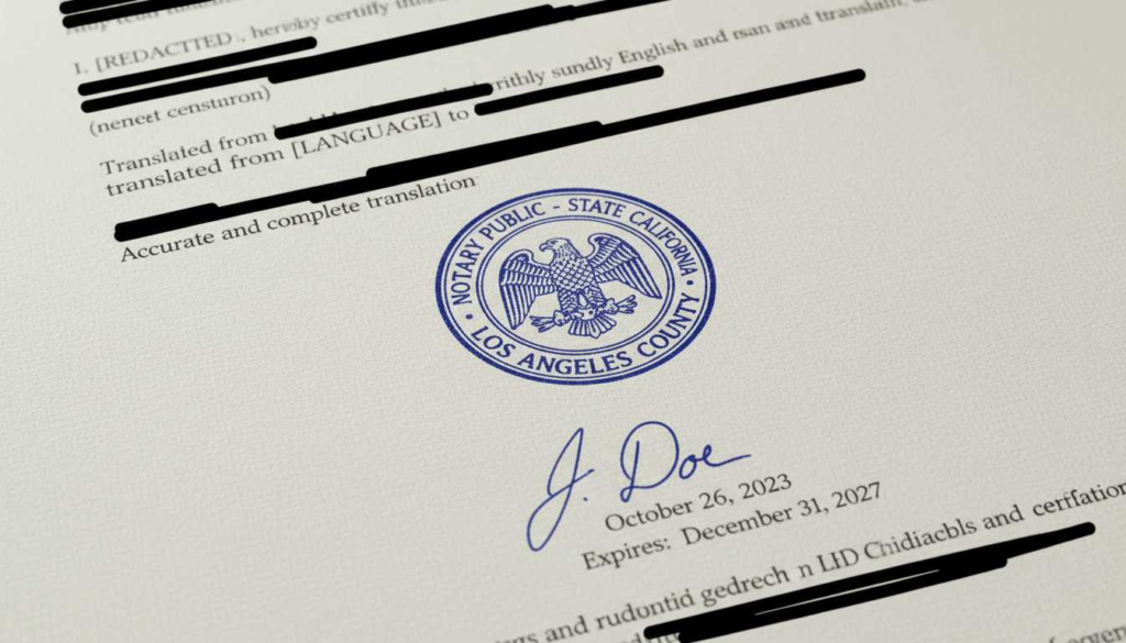 Notary translation services with notarised certification statement