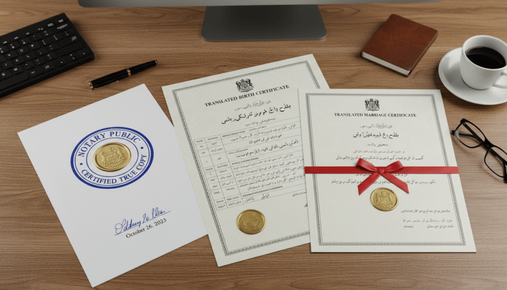 Translation and notary services for official certificates