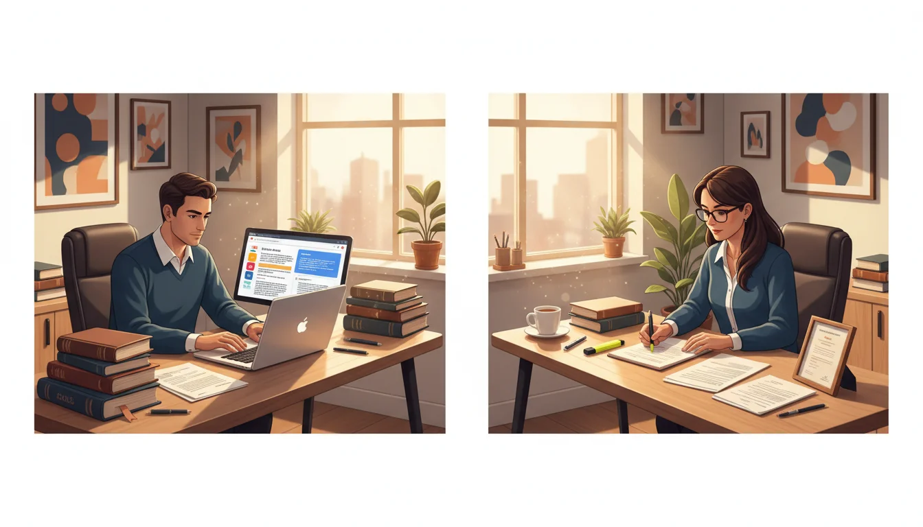 A side-by-side comparison of Google Translate and a certified translator working on legal documents.