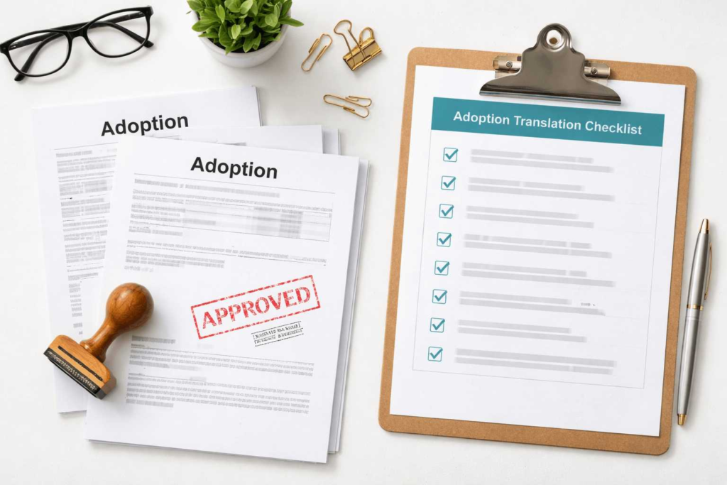Adoption translation checklist showing required documents and certification steps