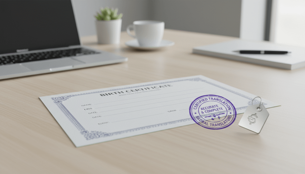 Birth certificate translation cost with certified translation stamp