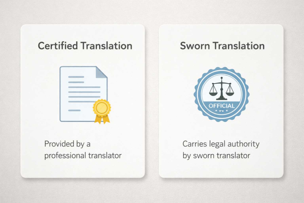 Certified translation vs sworn translation comparison