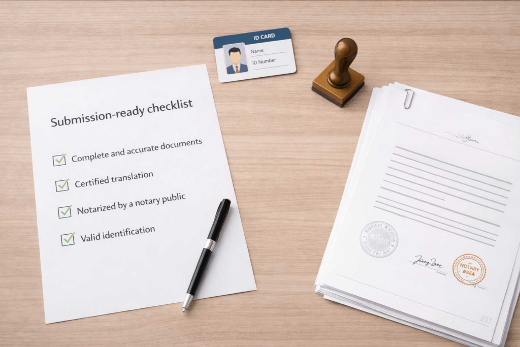 Checklist for notarized translation requirements to avoid rejection by institutions