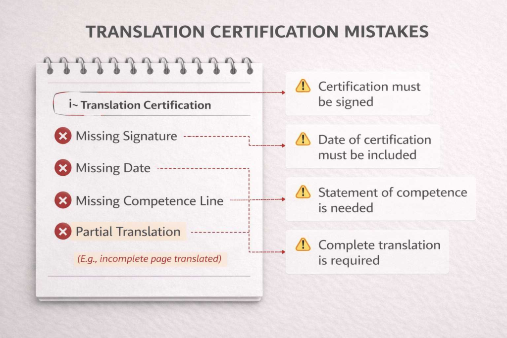 Checklist of common mistakes in certified translation statements