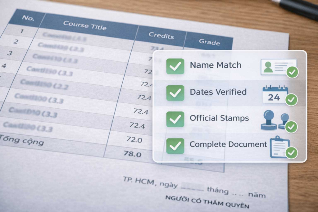 Checklist of key details to verify in transcript translation for college applications