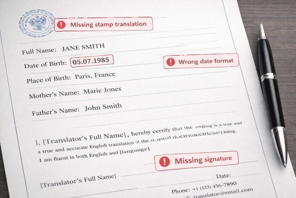 Common mistakes in certified translation for work permit documents