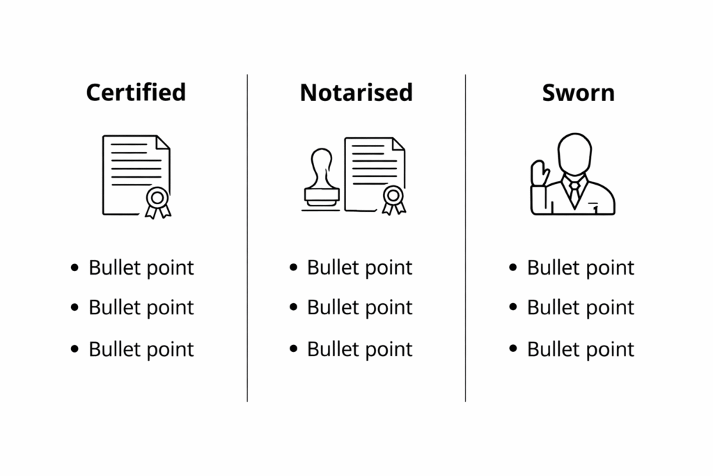 Comparison of certified, notarised, and sworn death certificate translations