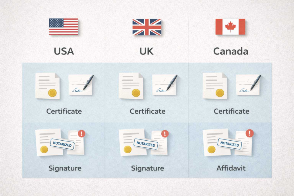 Comparison of divorce paper translation requirements for different immigration destinations