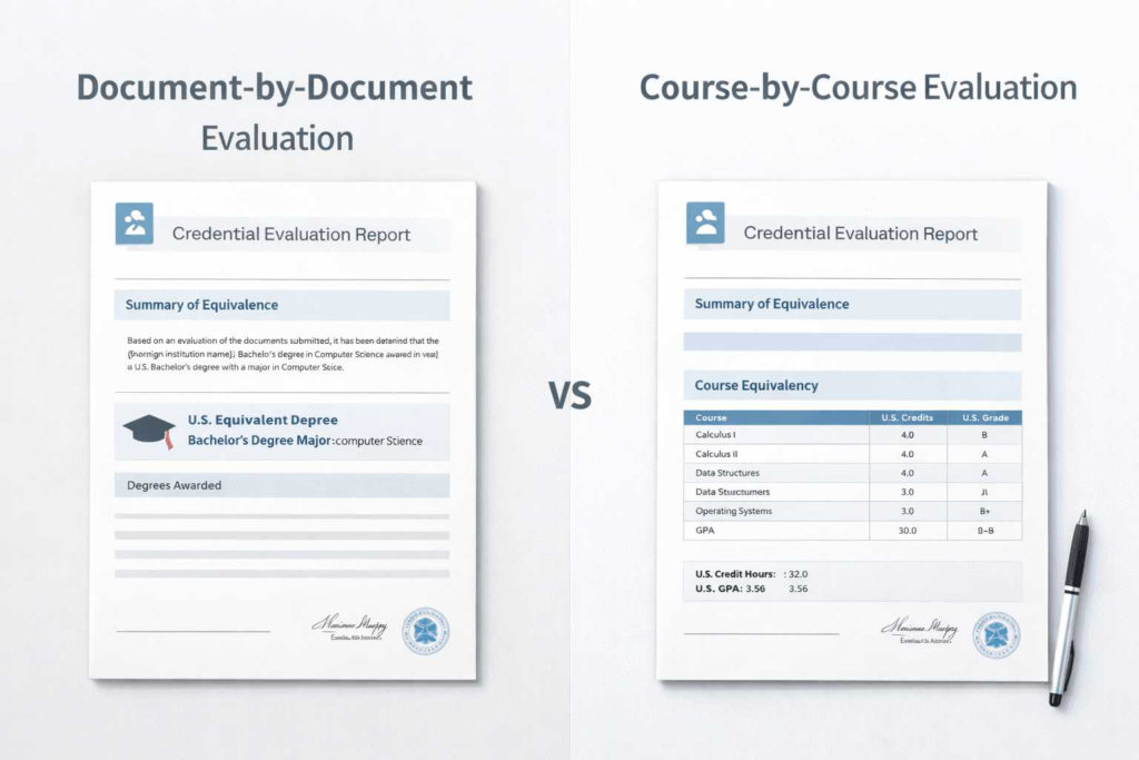 Comparison of document by document and course by course credential evaluation reports