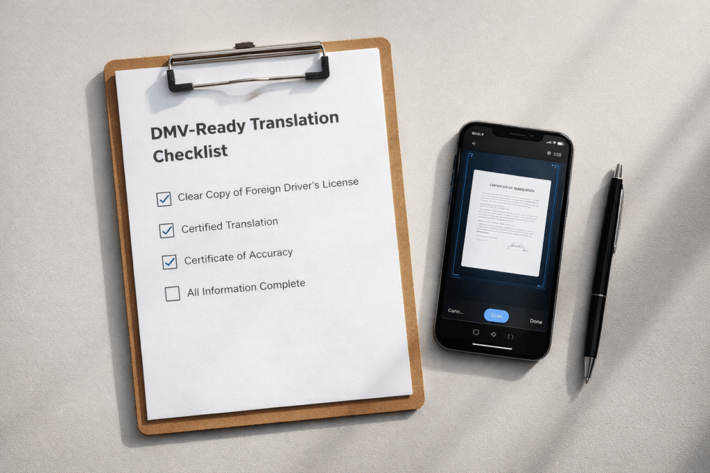 DMV ready checklist for certified translation of a driver’s license