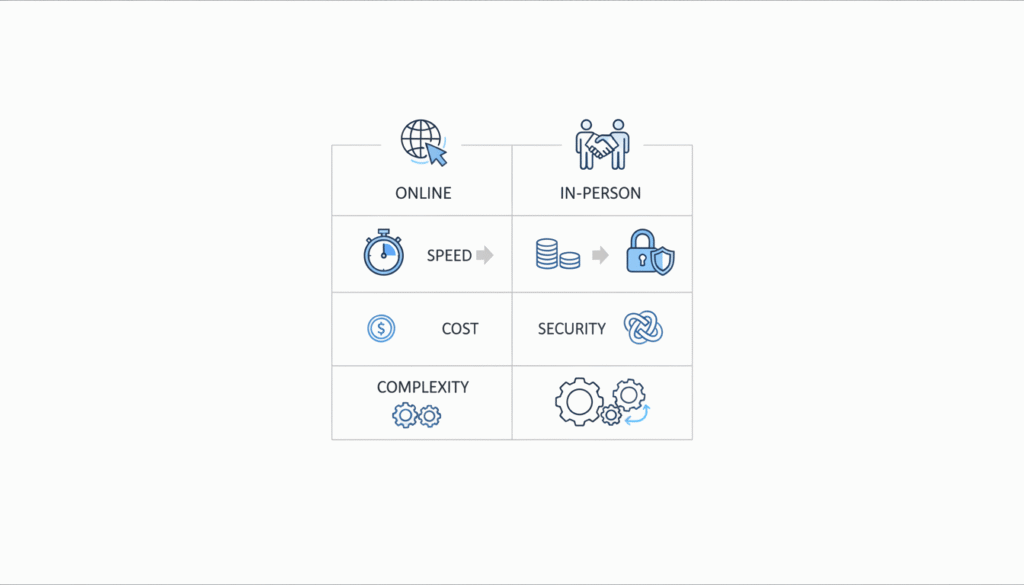 Decision matrix for choosing online vs in person translation