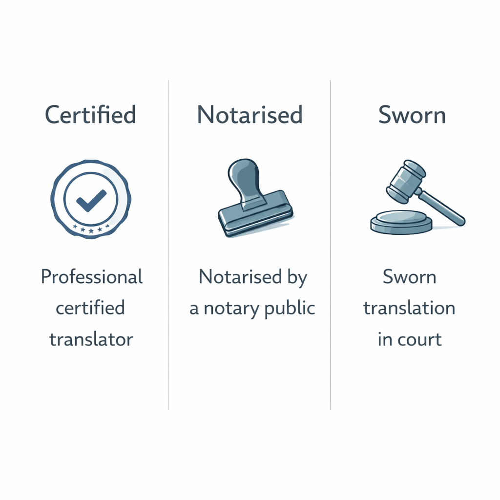 Difference between certified, notarised, and sworn translations