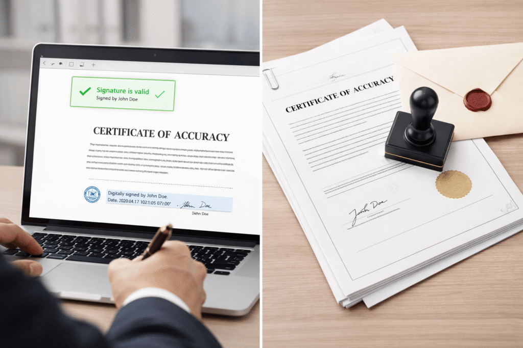 Digital PDF notarised translation versus printed hard copy notarised translation