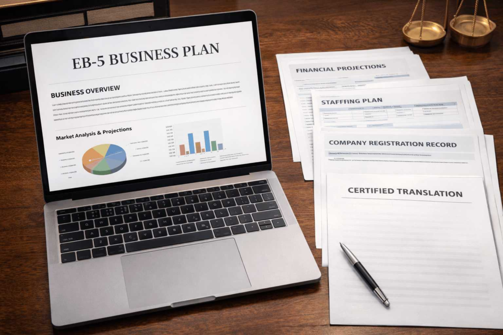 EB 5 business plan and supporting documents prepared for certified translation