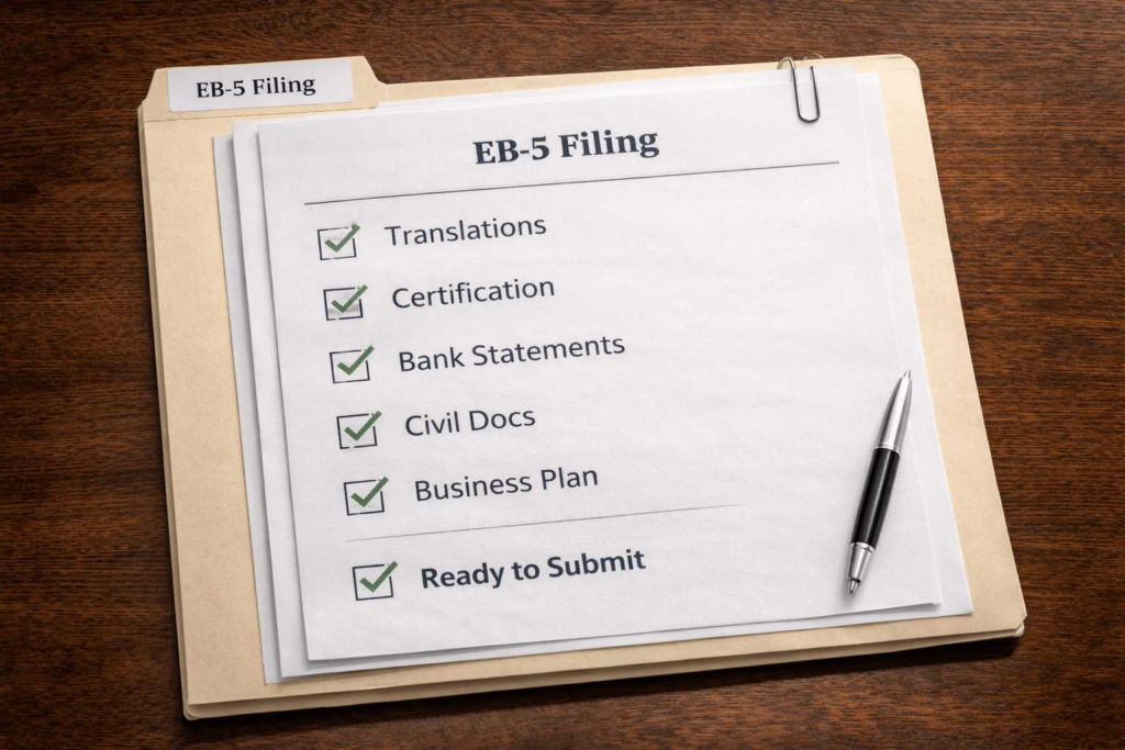 EB 5 translation submission checklist for investor visa filing