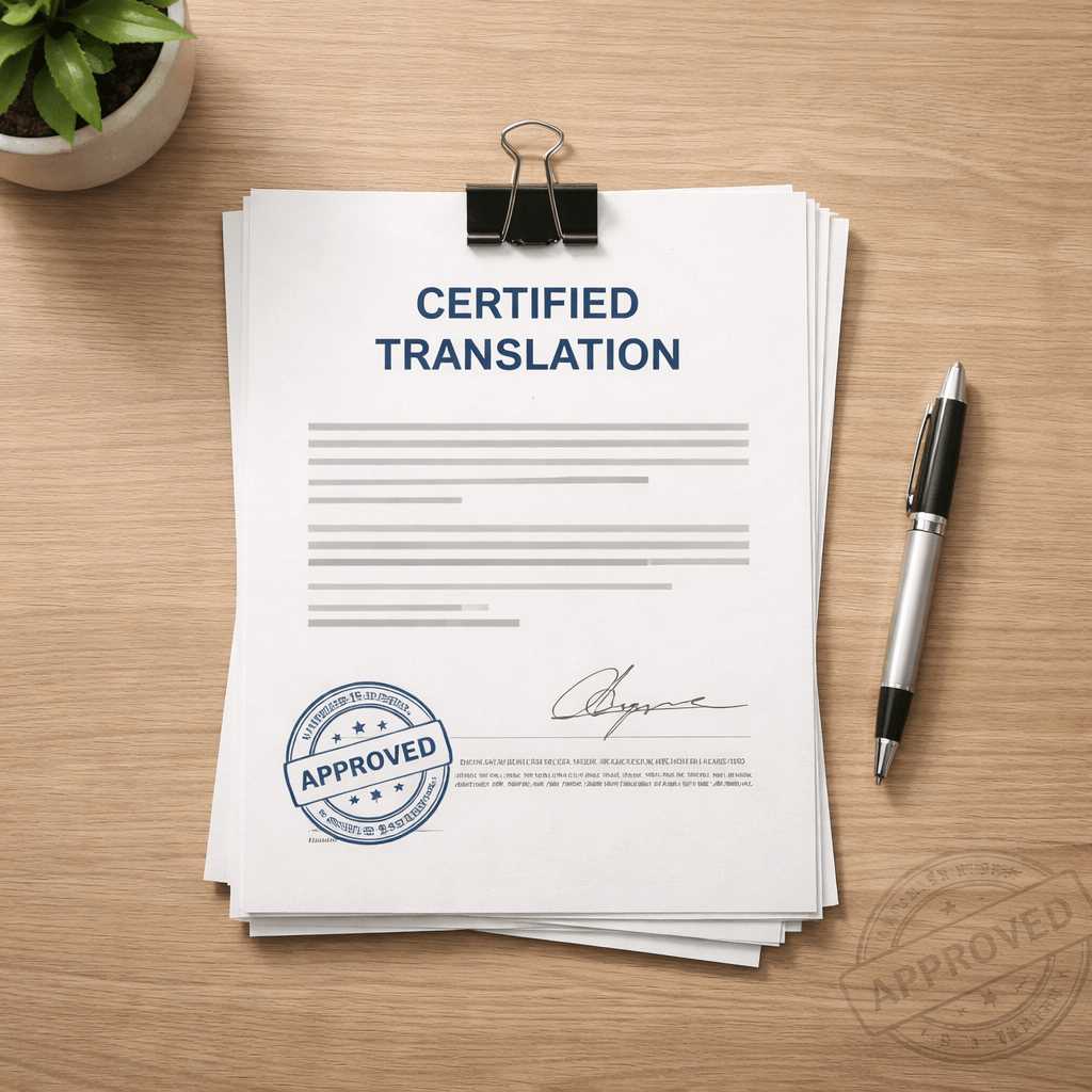Example of a certified translation packet with certification statement