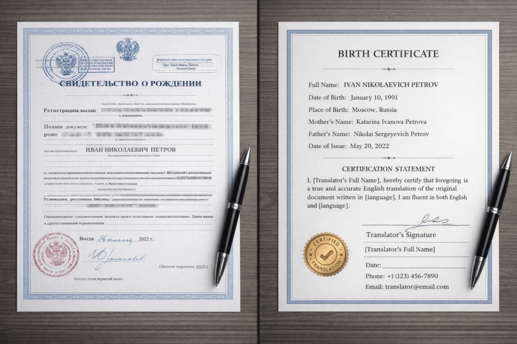 Example of certified translation format for work permit submission