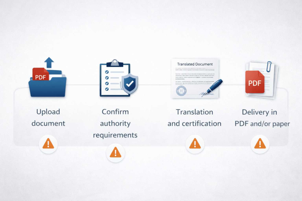 Four step process for ordering digital or paper certified translation services