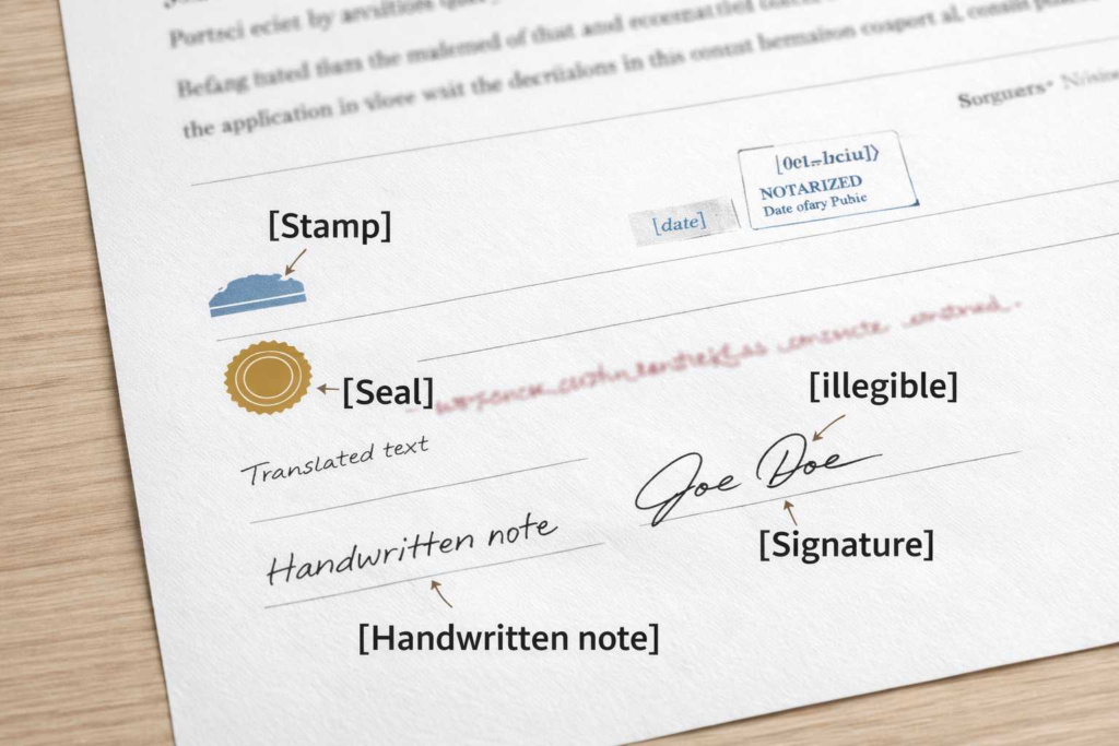 How to format stamps, seals, and handwriting in USCIS translations