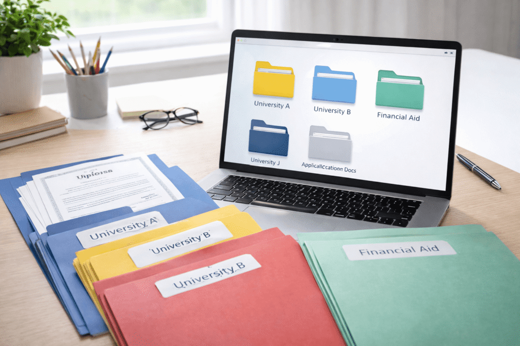 Organised submission pack for applying to multiple US universities with translated transcripts