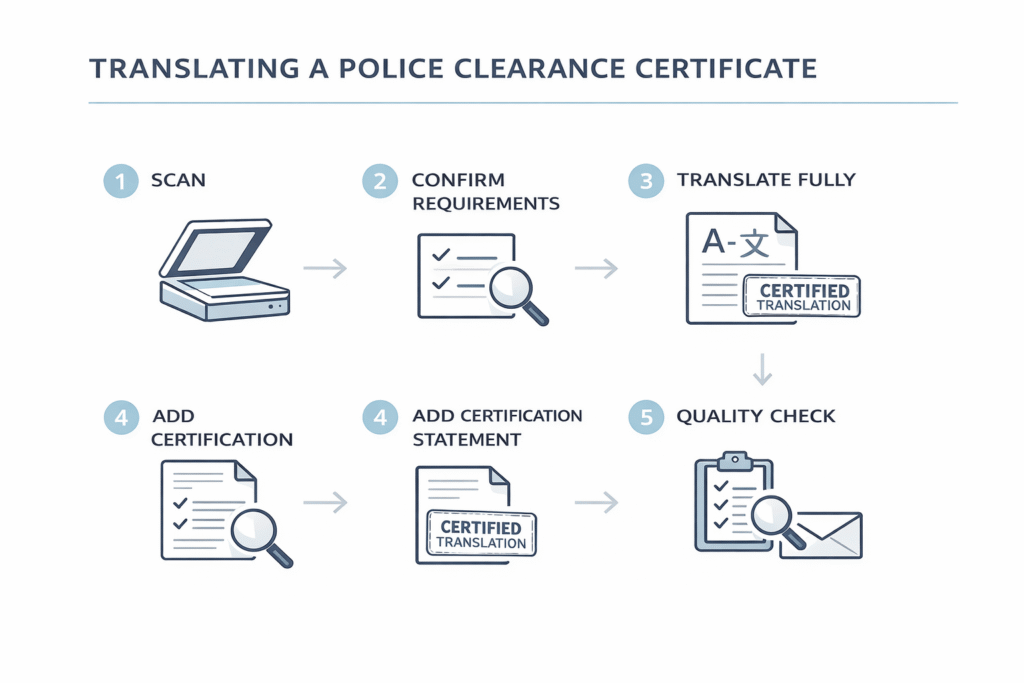 Police clearance translation guide with six submission ready steps