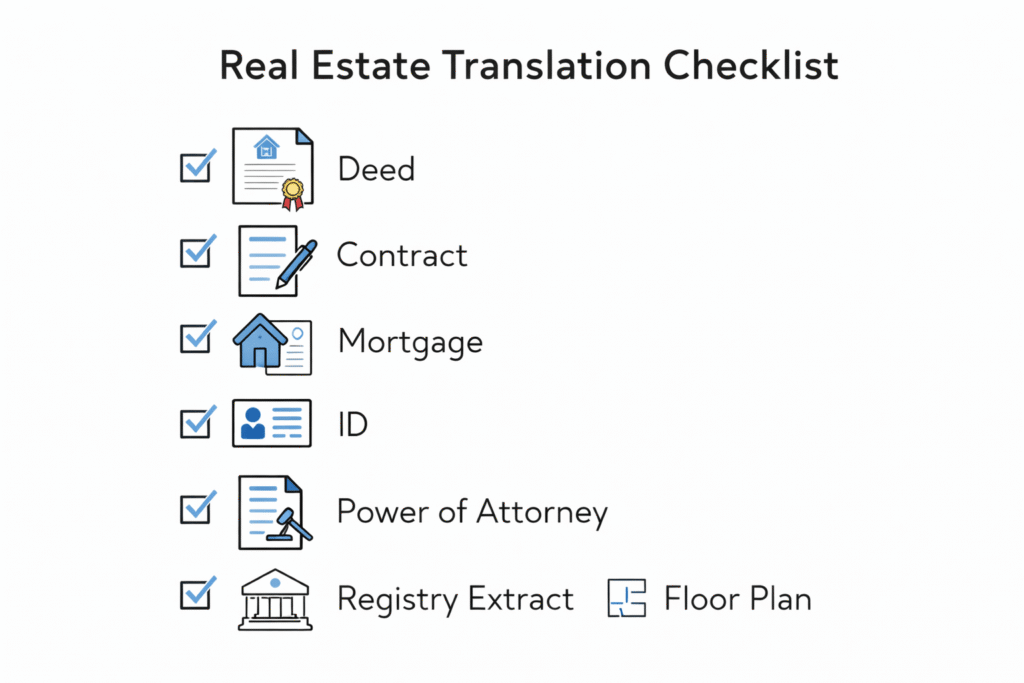 Real estate document translation guide checklist for deeds, contracts, and mortgage papers