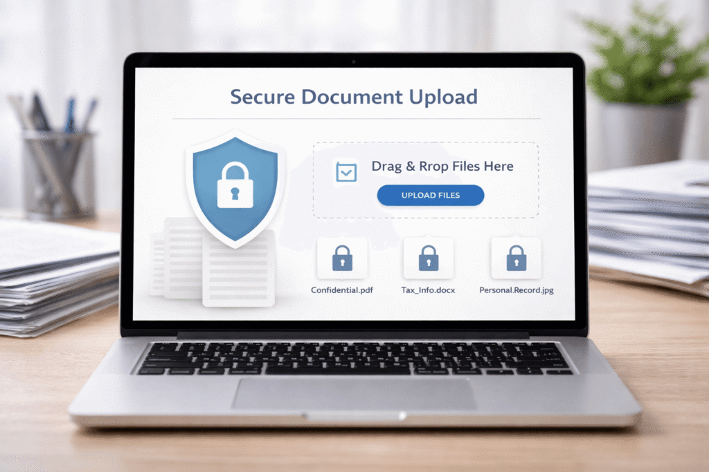 Secure and confidential upload for translating financial documents for immigration