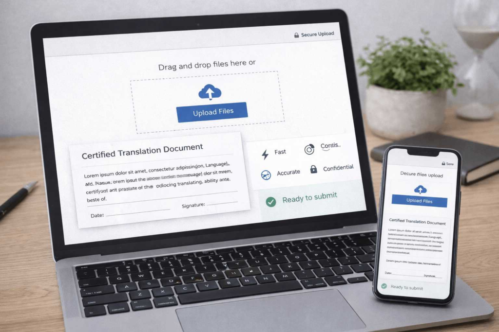 Secure online upload for urgent certified translation ready for USCIS submission