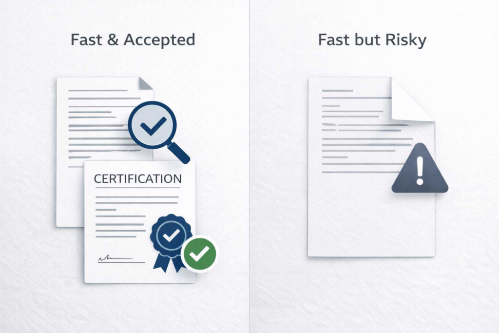 Speed versus risk in rush certified translation explained for official submissions