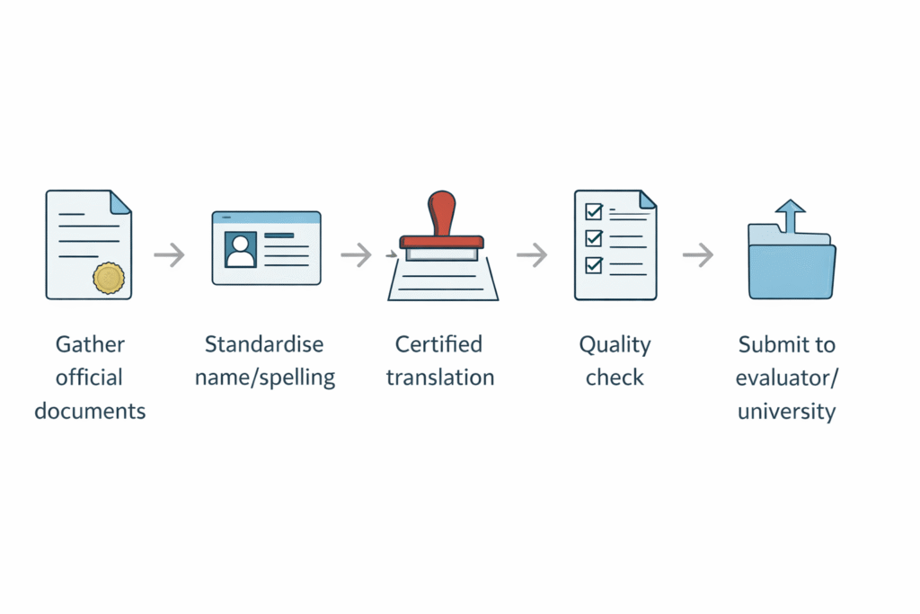 Step by step process for foreign credential translation and submission in the United States