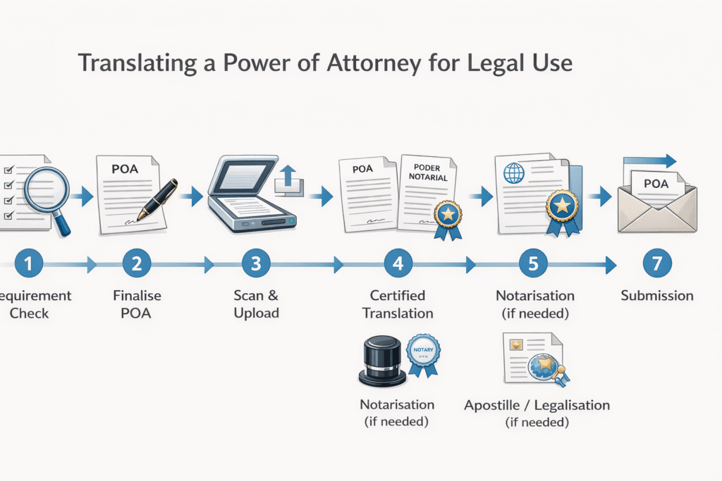 Step by step process to translate a power of attorney for legal use