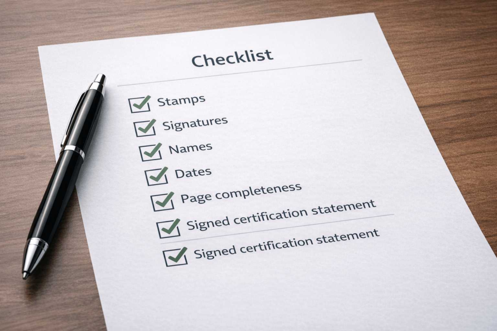 Submission ready certified translation checklist for official use