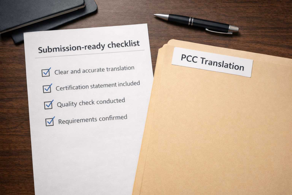 Submission ready checklist to translate police clearance certificate
