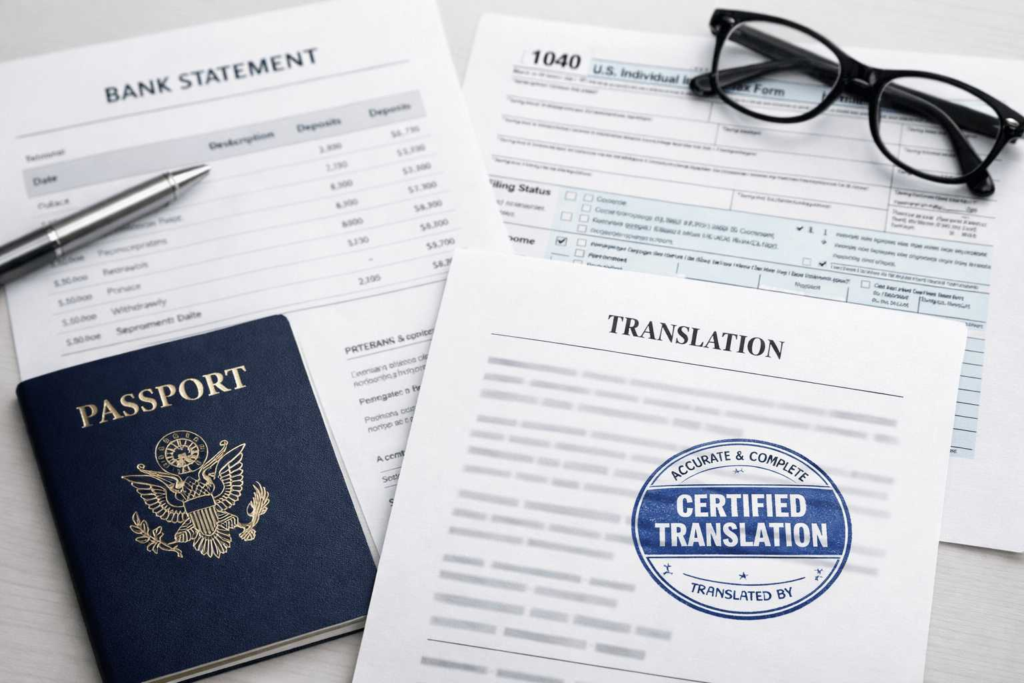 Submission ready translation of financial documents for immigration, including bank statements and tax forms