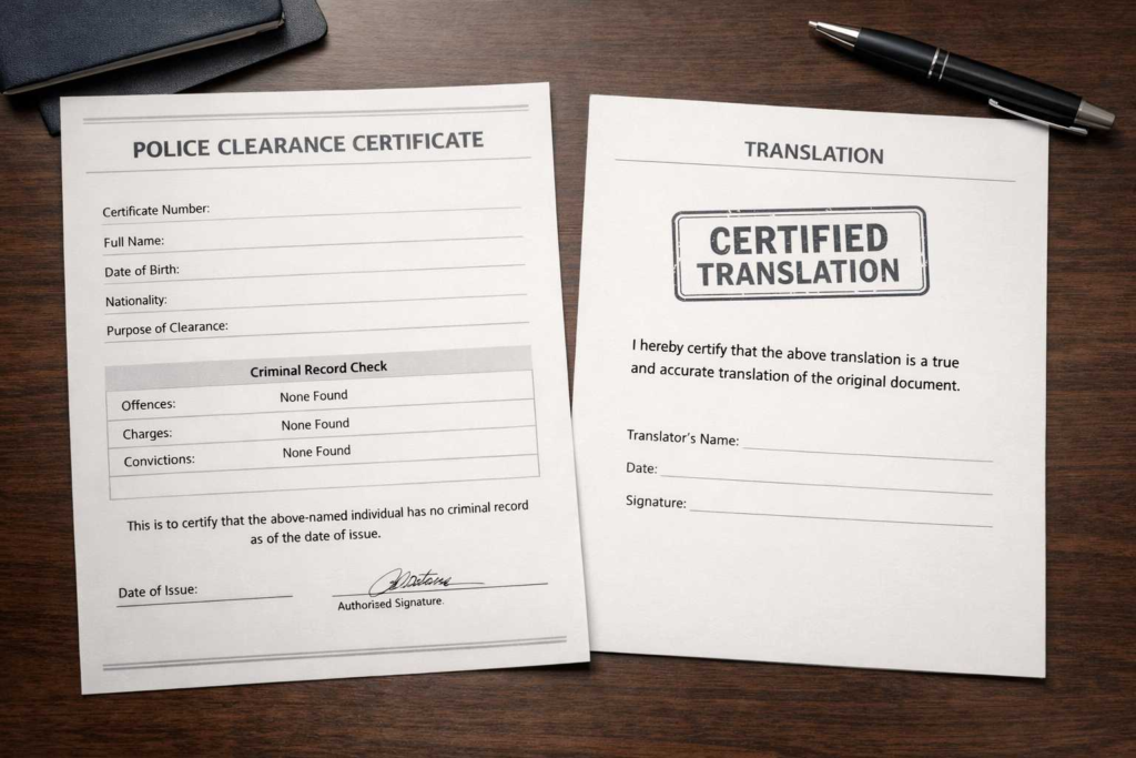 Translate police clearance certificate with certified translation statement