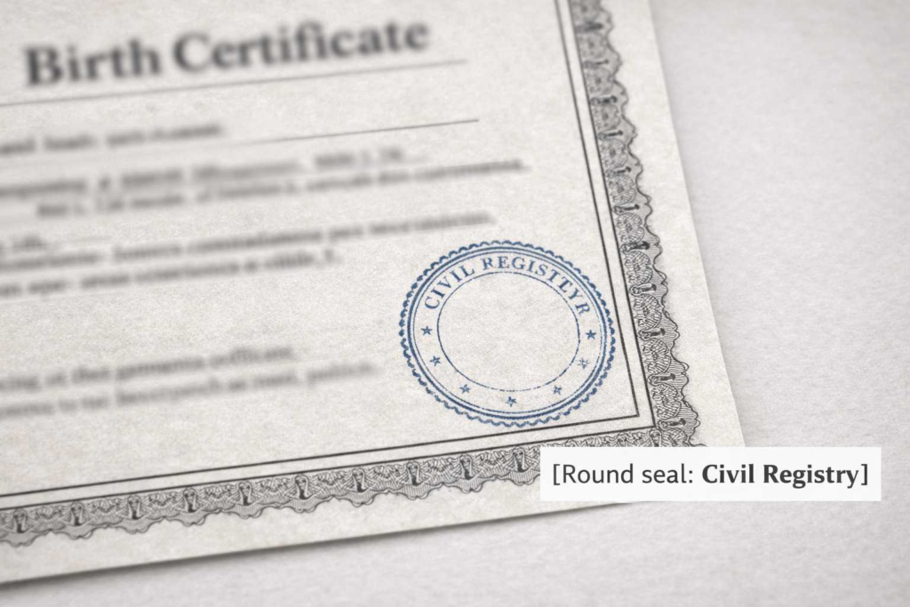 Translating stamps and seals on a birth certificate for passport submission