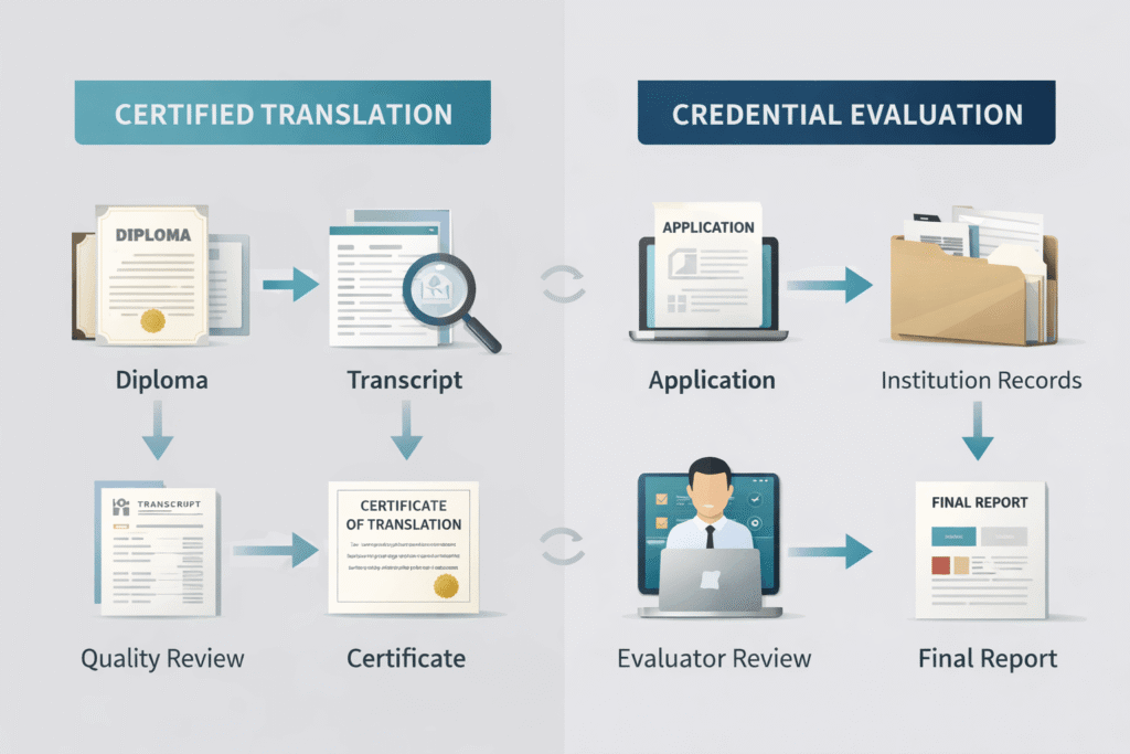 Two track process for diploma translation and credential evaluation in the USA
