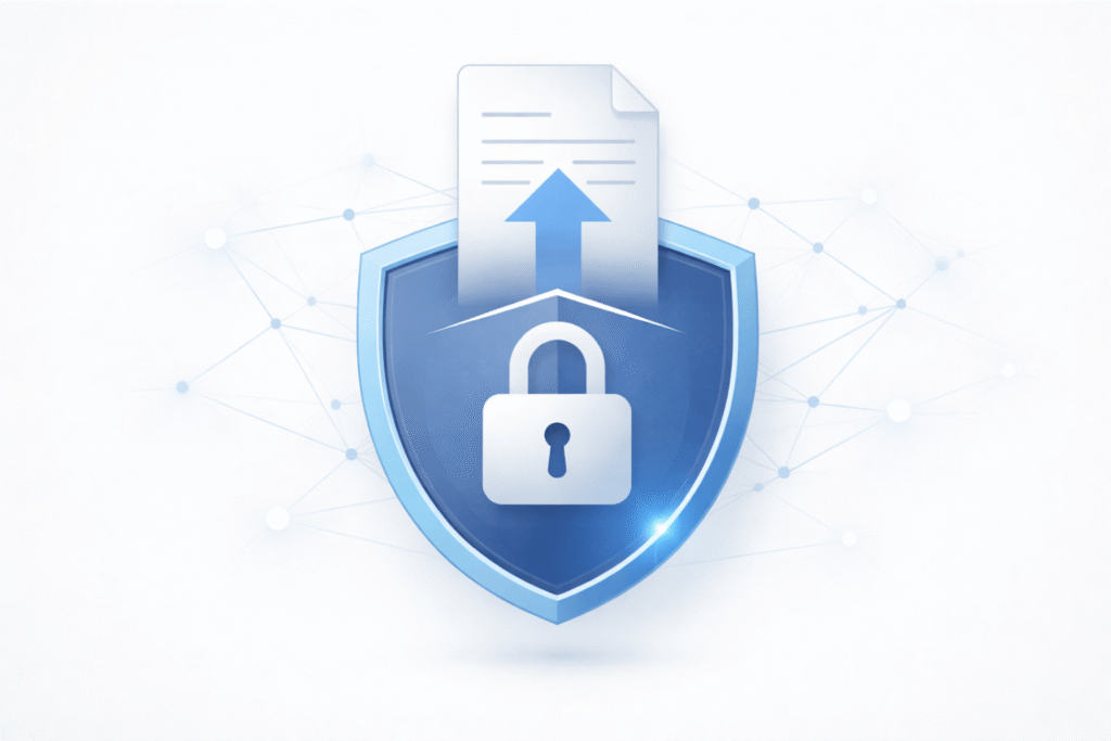 Visual representing secure and confidential document upload for translation services