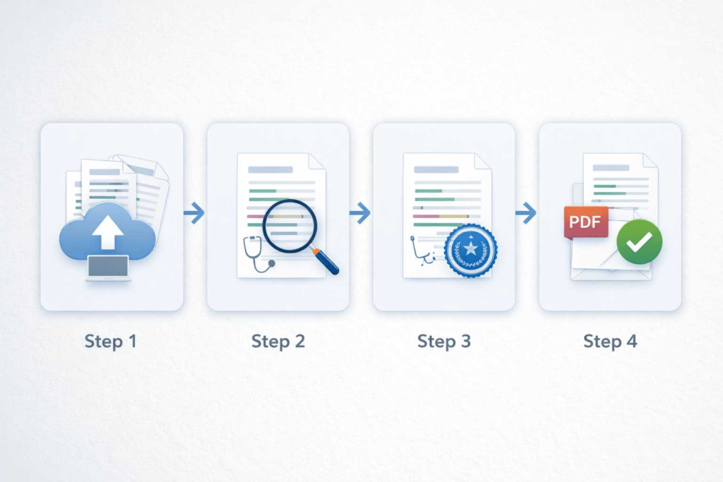 Workflow for certified translation of medical licensing documents in the USA