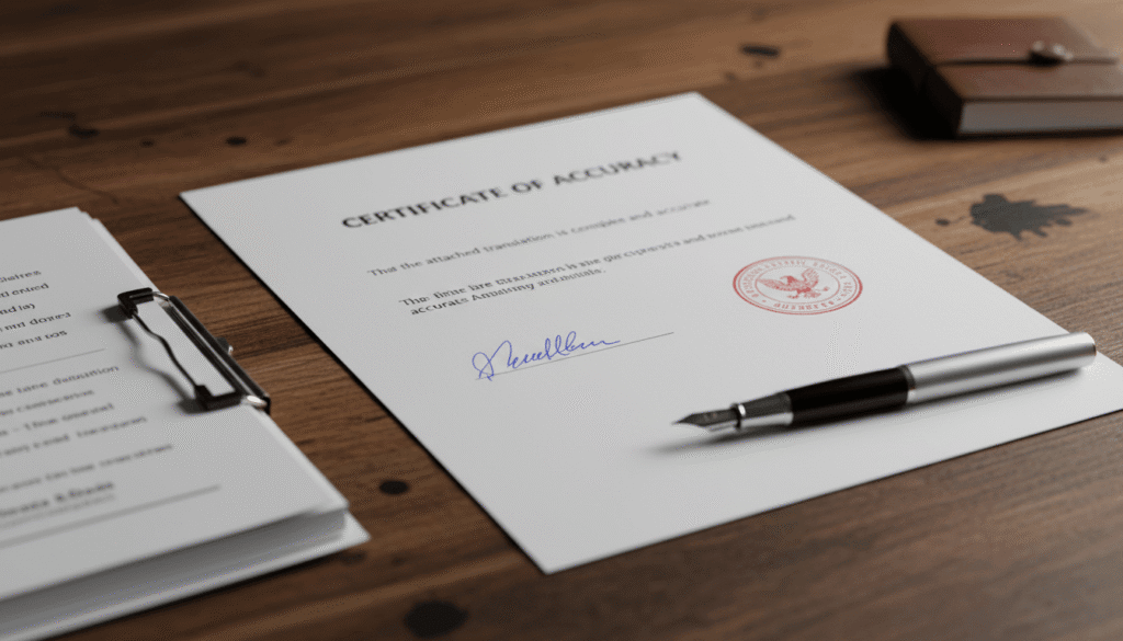 Certified translation pack with signed statement and official formatting