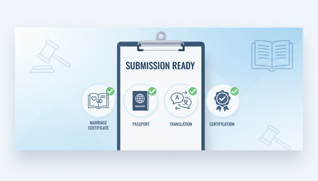 Submission ready checklist for foreign marriage certificate and translation documents